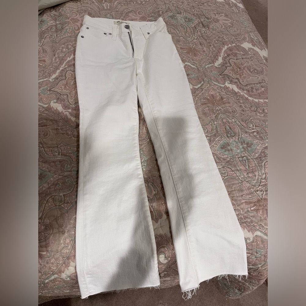 Madewell Cali-Demi Bootcut white jeans with raw hem
